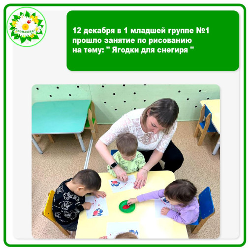 12 декабря в 1 младшей группе №1 прошло занятие по рисованию на тему: " Ягодки для снегиря " 12 декабря в 1 младшей группе №1 прошло занятие по рисованию на тему: " Ягодки для снегиря ".